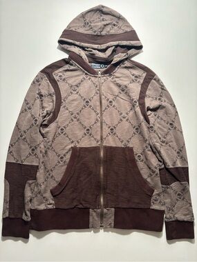 Women’s skull/ crown all over print brown and cream Y2K zip up hoodie